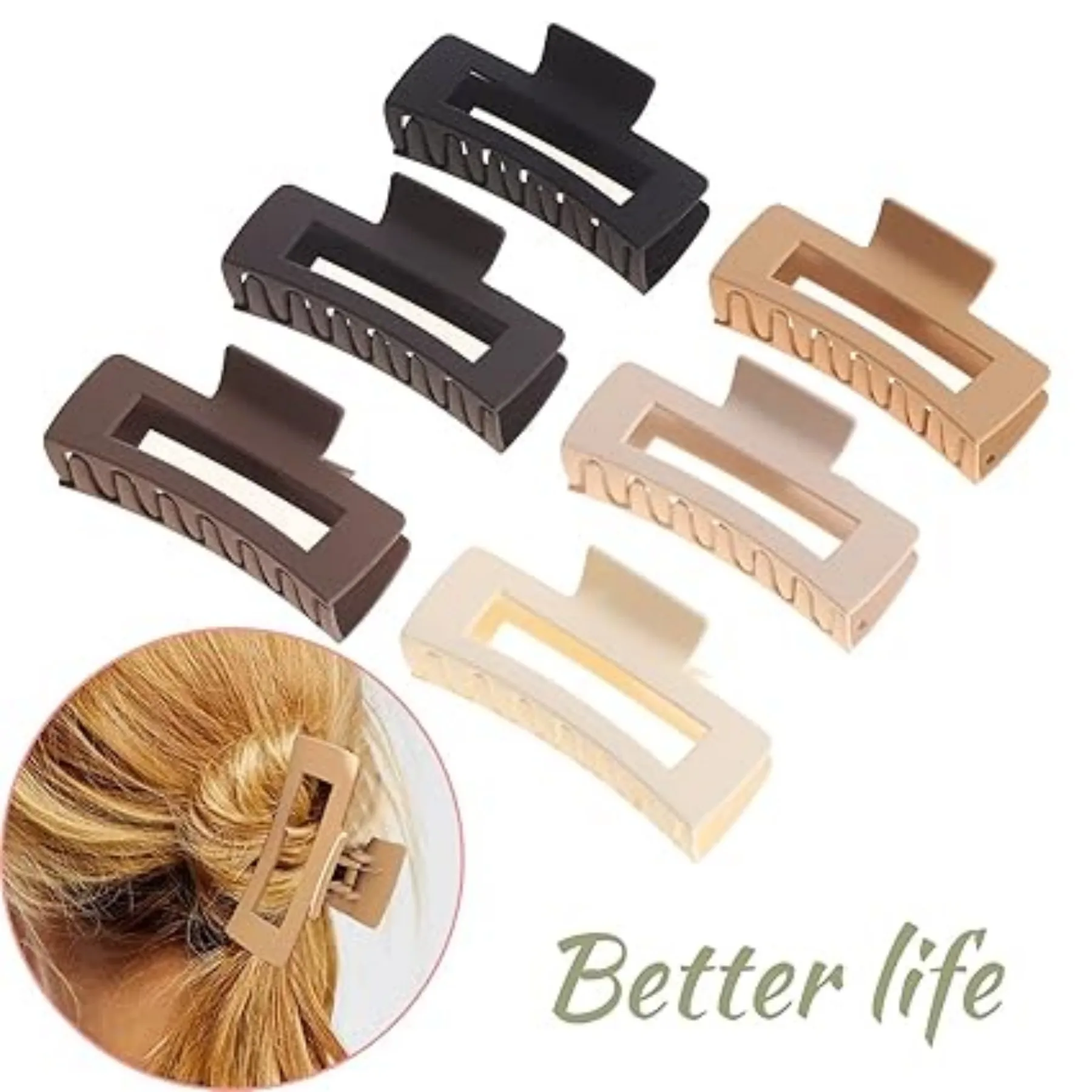 12 Pack Square Claw Clips, Big and Small Neutral Rectangle Hair Non-slip Matte Large Clips for Women,Strong Hold jaw clip Thick