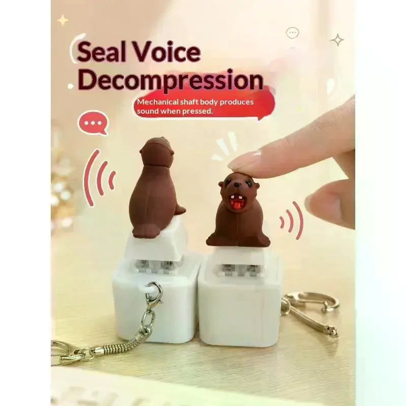 Cute Seal Keycap Keychain Luminous Sounding Stress Relief Creative Fidget Toy Portable Electronic Pendant For Adult 1Pcs