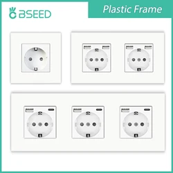 BSEED-Prises murales avec cadre en plastique, port USB pour touristes, charge de téléphone, prise de type C, prises de courant standard EU, 16A