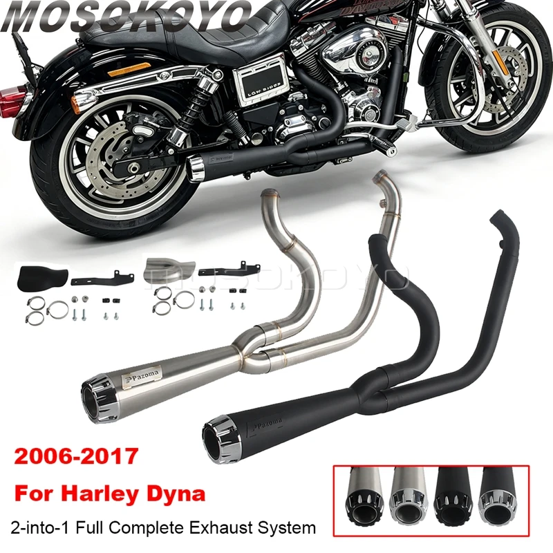 304 Stainless Steel Motorcycle Exhaust System 2-in-1 Muffler For Harley Dyna Low Rider S FXDLS FXDLI FXDL Fat Street Bob 06-17