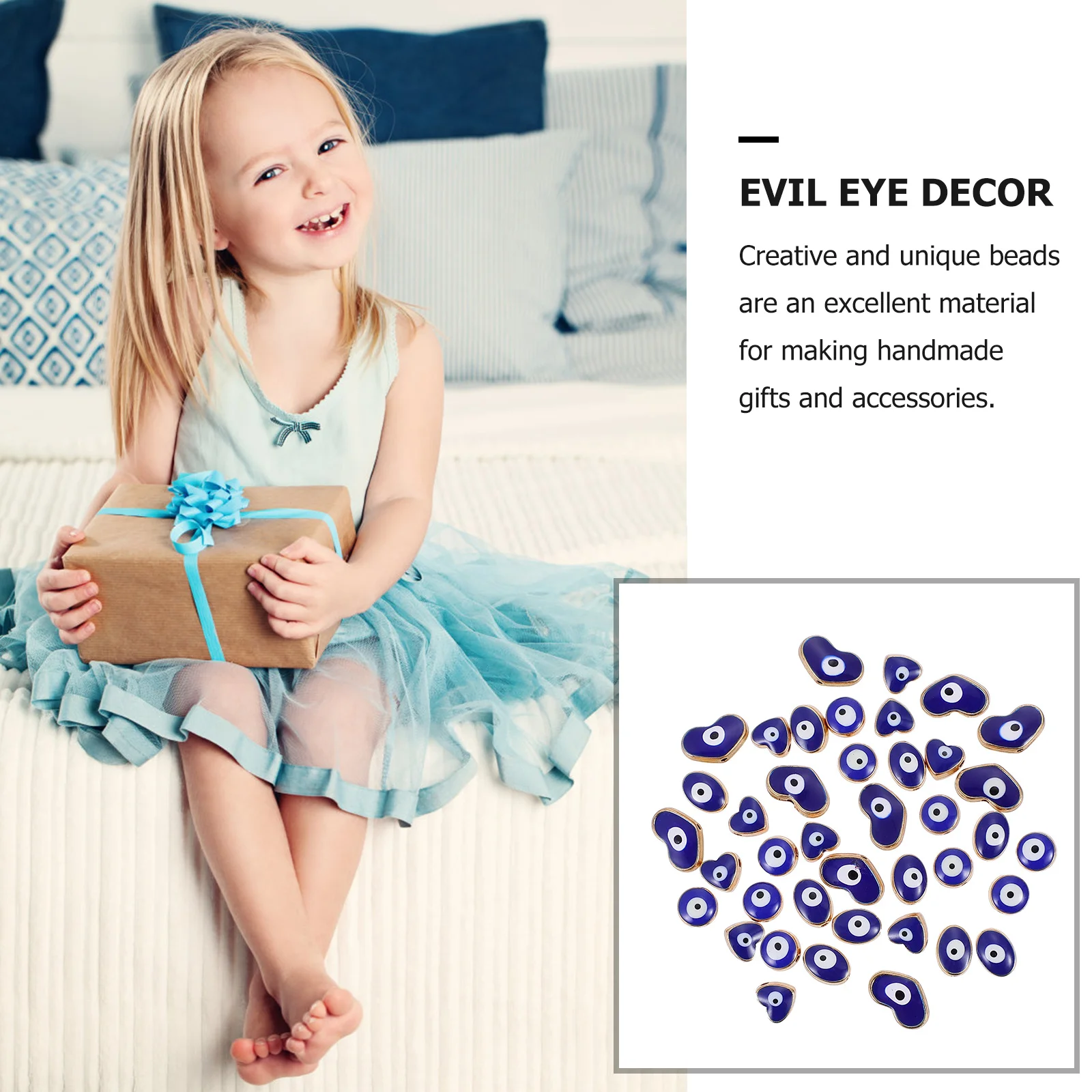 

40Pcs Unique Blue Evil Eyes Beads Alloy Pendant DIY Jewelry Making Decorative Charms Accessory Evil Eye Decor DIY Bead Material