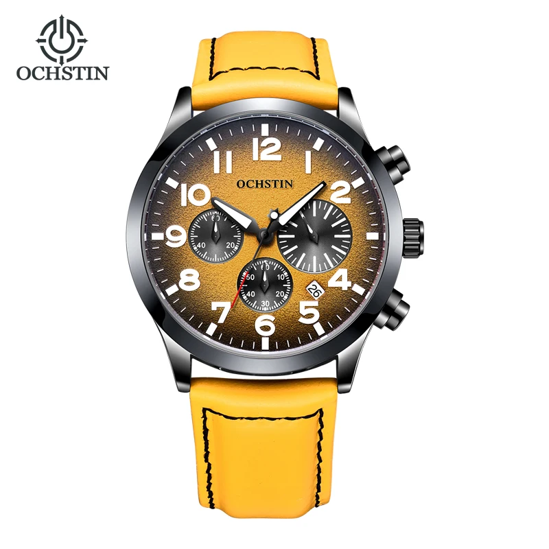 OCHSTIN Quartz Watch Men Analog Chronograph Stopwatch Auto Date Fashion Pilot Sport Leather Wrist Male Clock Gifts for Boyfriend