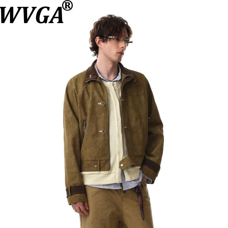 WVGA Autumn New Men's Trendy American Style Short Jacket Stand Collar Airplane Buckle Niche Chic Casual Long Sleeved Coat W26907
