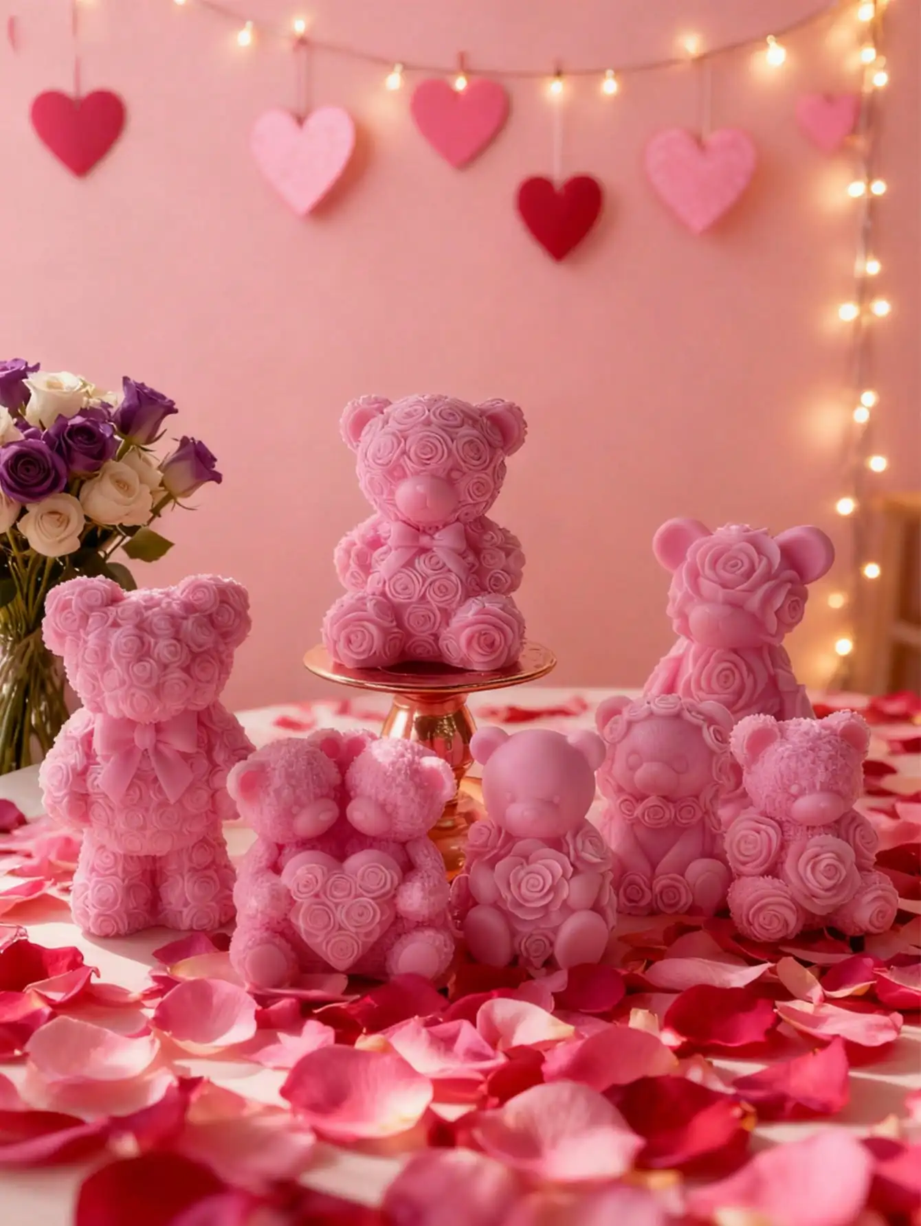 DIY Rose Bear Candle Mold Ceramic Gypsum Mold - Handmade Fragrance Diffuser Stone Mold for Wedding Candlelight Dinner Decoration