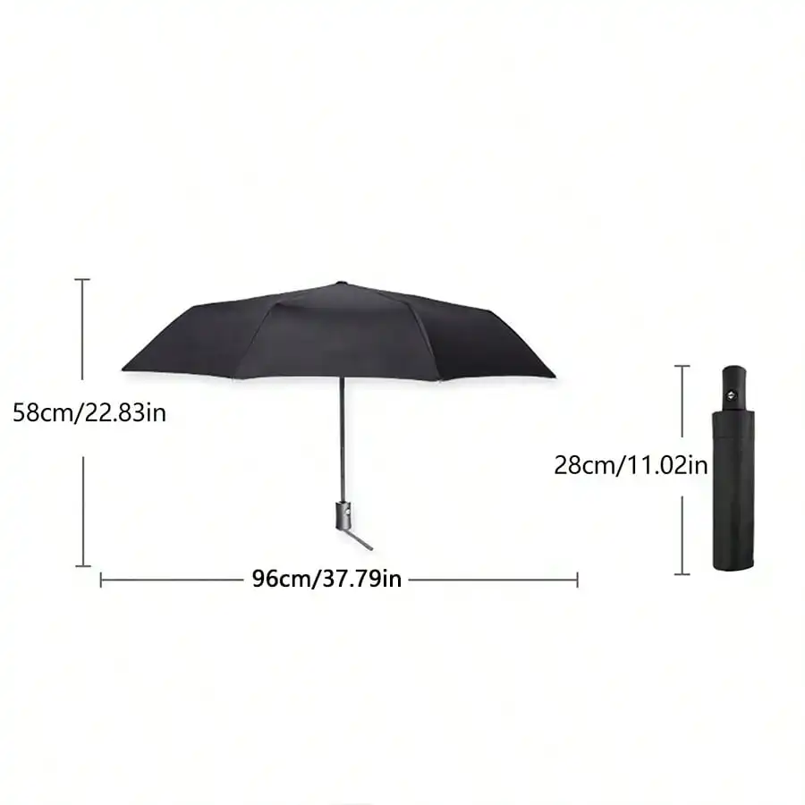 Fully Automatic Open Umbrella, One-Button Open, Suitable For Sunny And Rainy Days, 8 Ribs, Solid Color Business Umbrella, Black Coating UPF50+, Sun-Blocking Umbrella, Triple Folding Umbrella, Solid Co image 3