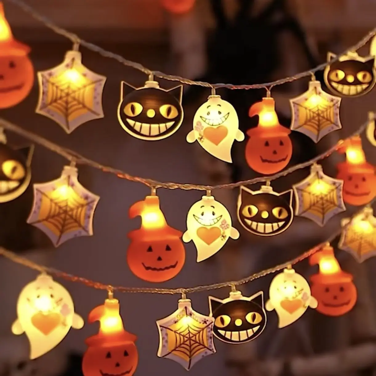 

Halloween String Lights Plastic Pumpkin Bat Spider Ghost Pendant Fairy Light Halloween Decorations 2024 trick or treat Gift