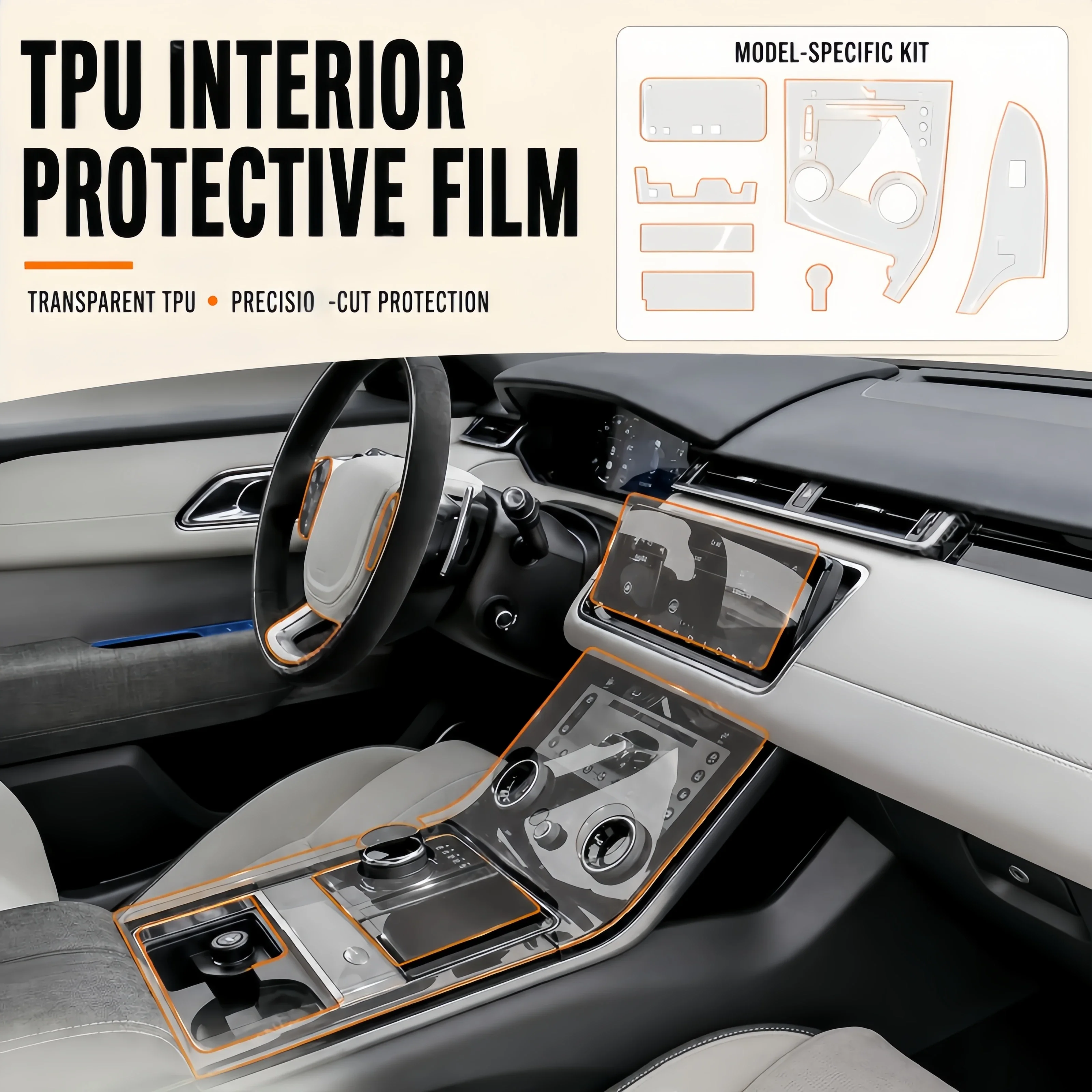 For Land Rover Velar 2019-2021 Transparent TPU Interior Protective Film for Gear Panel Navigation Screen