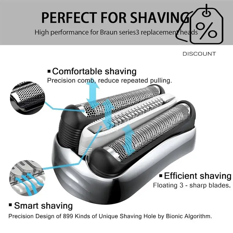 Cabeças de substituição úmidas e secas 32S S3 para barbeadores elétricos Braun Série 3 3040S 300S 310S 3080S Folha e cortadores Part-Y48A
