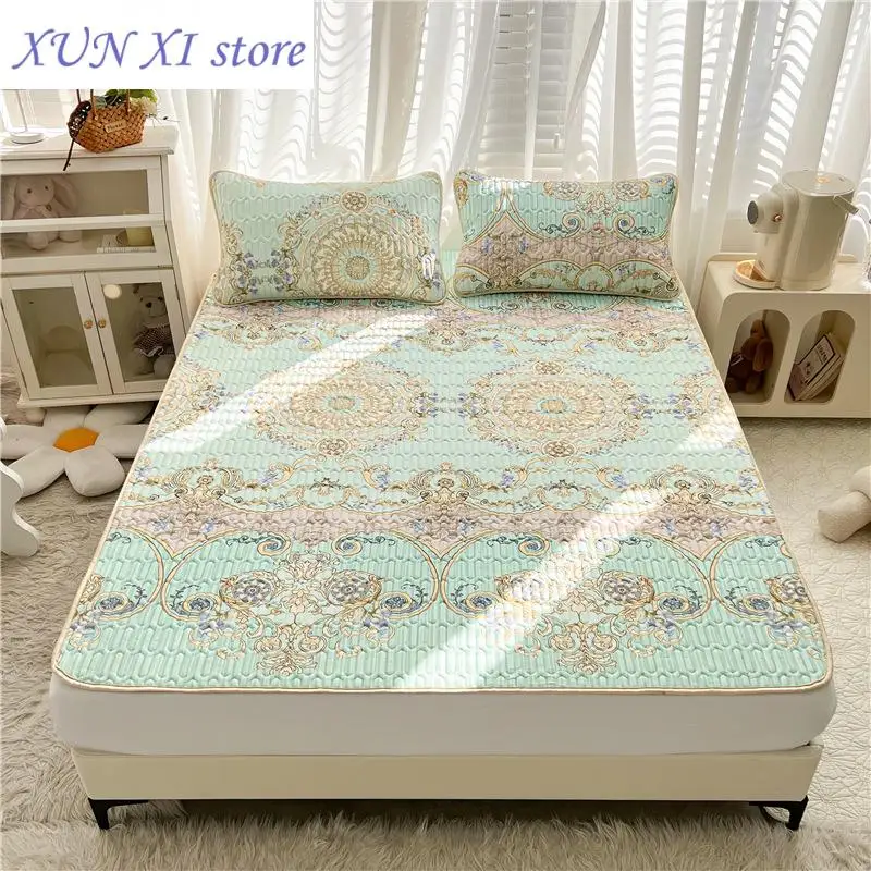 Flowers Latex Summer Mat Kit Cooling Feel Bed Pad and Pillowcase Cold Sleeping Bed Mat for Summer Breathable Folding Cool Mat