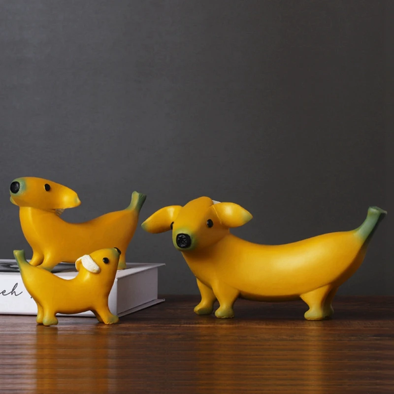 Funny Banana Dog Statue Cute Peeled Banana Dog Figurines Ornaments Garden Decorations Resin Desktop Ornaments Home Decor