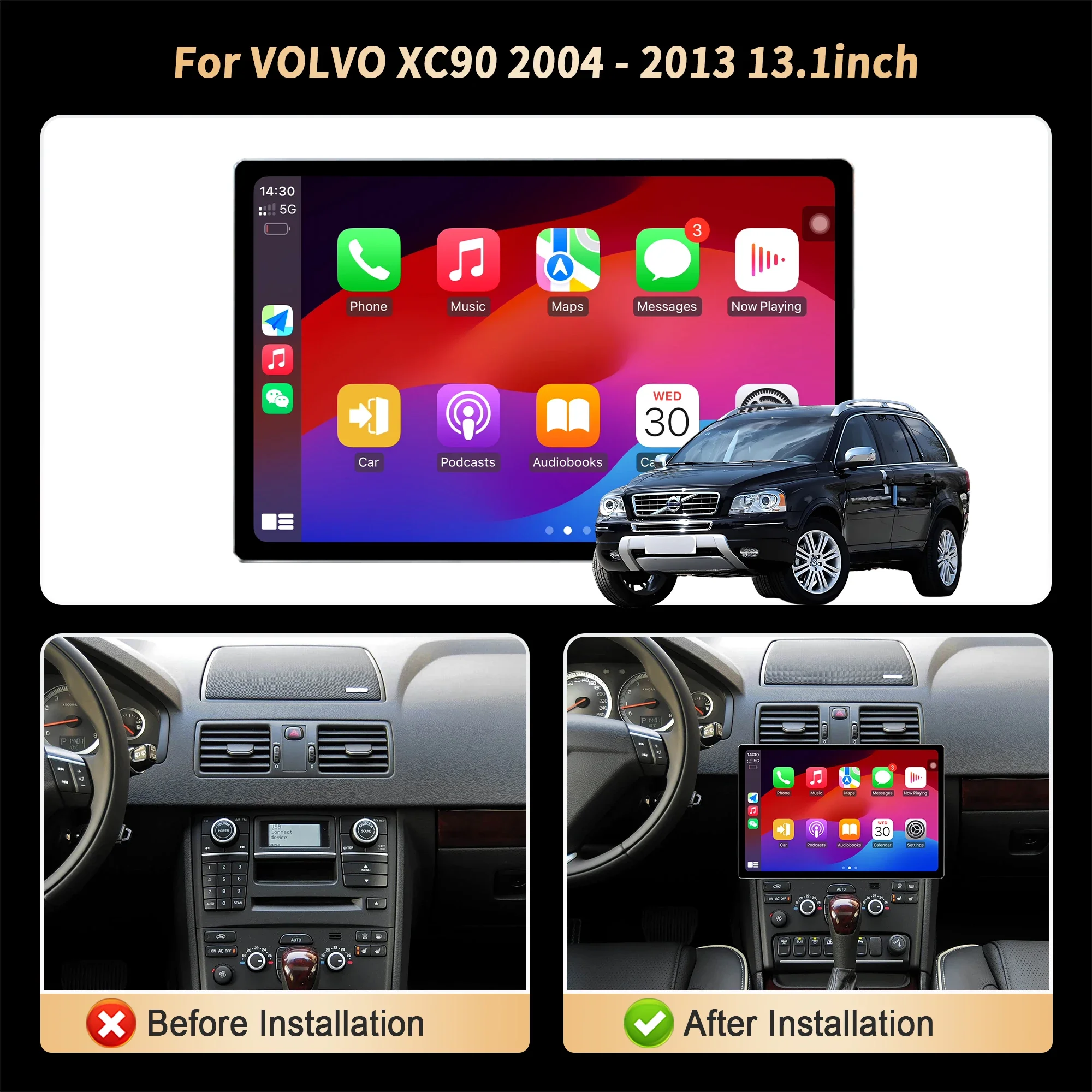 13,1-calowe radio samochodowe z systemem Android do VOLVO XC90 2004-2013 Bezprzewodowe Bluetooth Carplay GPS Multimedia Touch QLED Screen Stereo