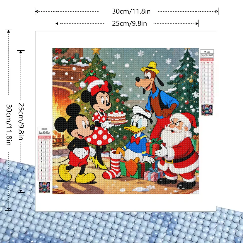 Kit di pittura diamante trapano completo 1PC fai da te 5D, arte diamante celebrazione di Natale Disney caratteristica di Topolino Minnie Mouse Donald