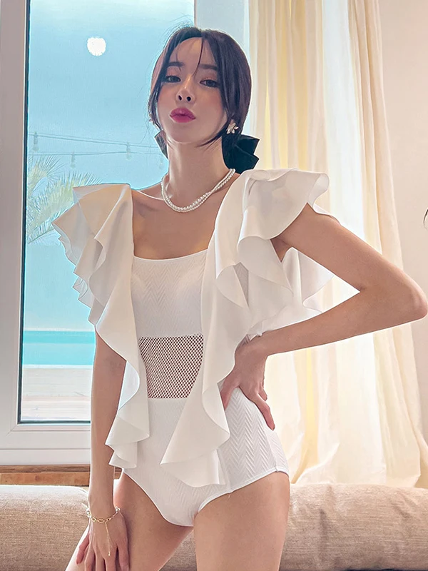 Sexy Slimming One-Piece Thermal Spa Swimsuit Women's Summer High-End Vintage Ruffle Detailed Ins Sensual Bathing Suit