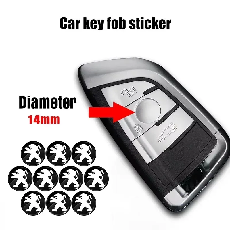 14mm Car Key Badge Emblem Replacement Car Key Sticker Caps For Peugeot 206 307 308 3008 207 208 407 508 2008 5008 107 106 205
