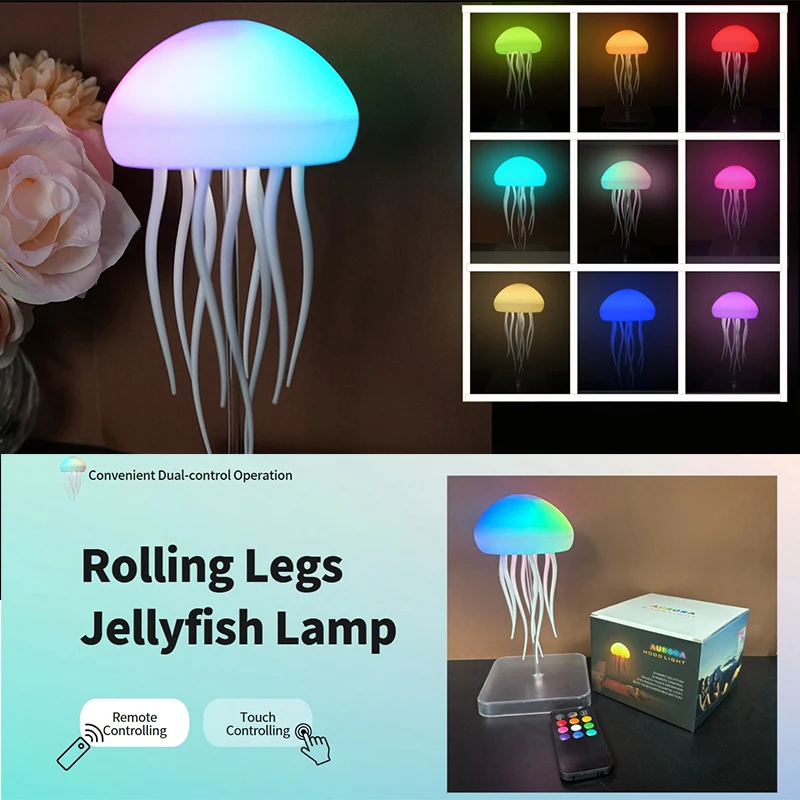 3D Jellyfish Night Light Creative Remote Control Light Flexible Tentacles Type-C Charging Bedside Lamp for Holiday Children Gift