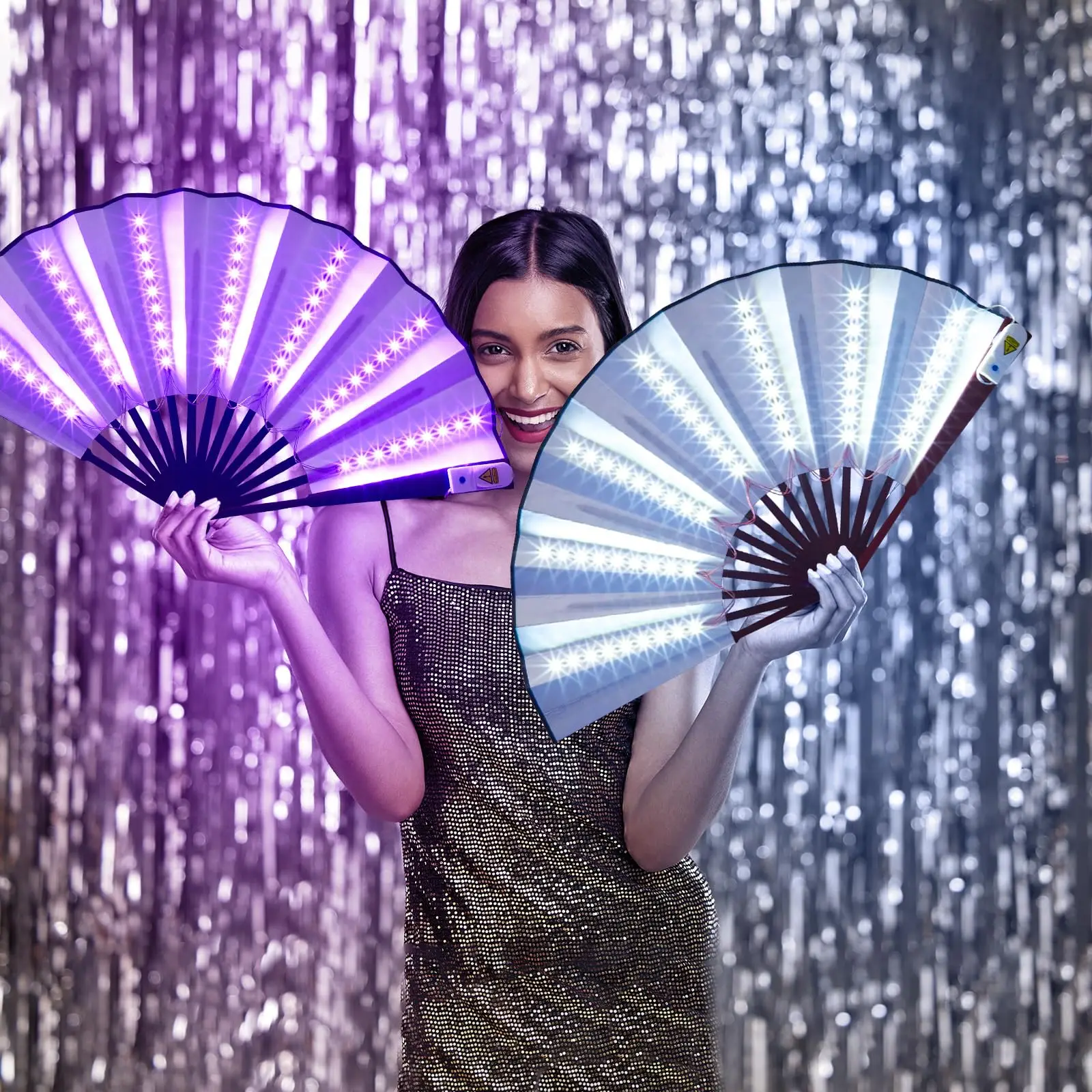 LED Glowing Folding Fans Light Foldable Fan With Fluorescent Grow Battery Operated Bar Living Night Hand Stage Performance Glow