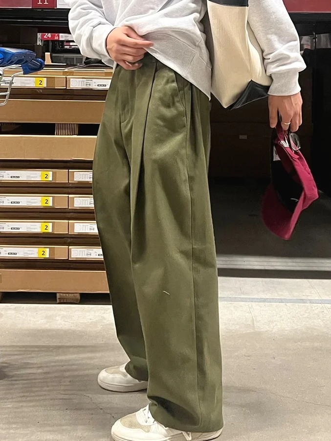 

Military een Cotton Linen Workwear Pants Men's American Retro Loose Straight Leg Trousers Casual Breathable Suit Pants