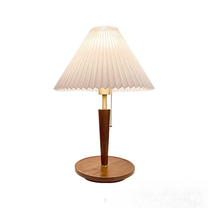 American retro all-copper desk lamp pleated cable bedroom bedside study night light luxury walnut solid wood