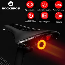 ROCKBROS-LED 자전거 라이트, 자전거 IPx6 방수 USB 충전 미등 사이클링 Q5 손전등 자동 브레이크 감지 스마트 후미등