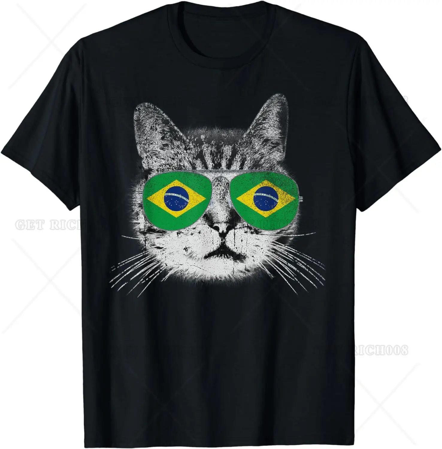 

Cat Funny Top Gift T-Shirt Brazil Flag Short Sleeve Animal Design Mens T Shirts