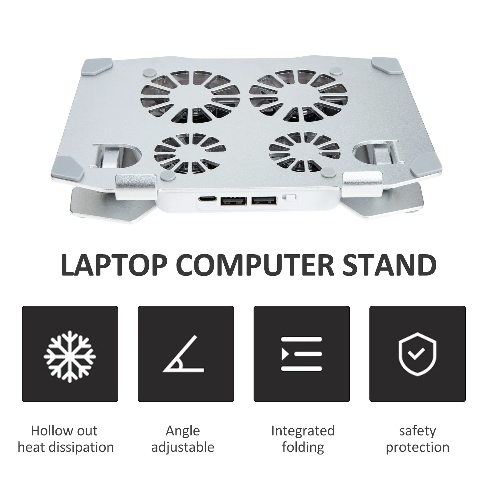 

Adjustable Laptop Stand 4 Silent Cooling Fans Metal Material Anti-Skid Pads Fast Heat Dissipation Laptop Stand
