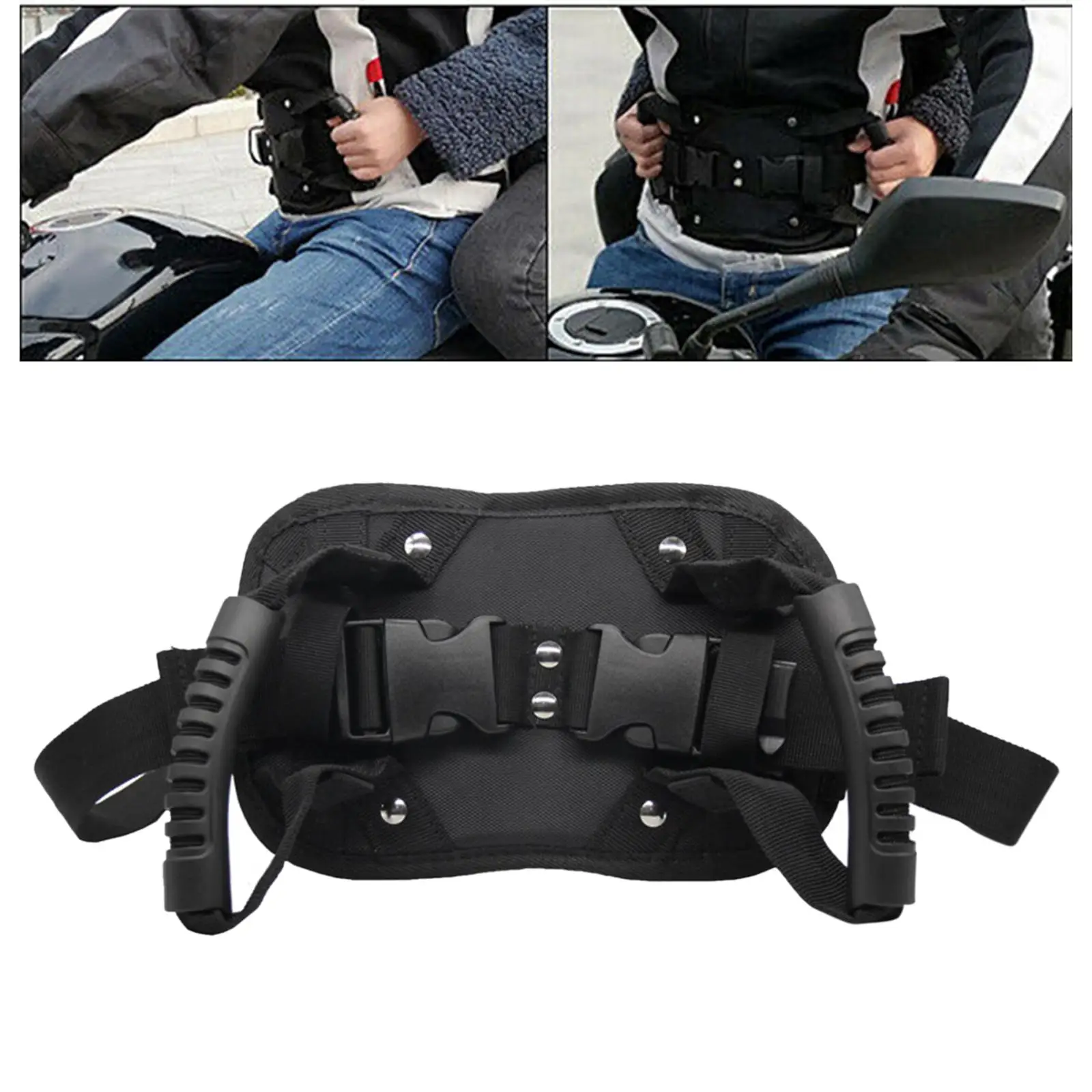 Motorcycle Scooters Belt, Motorcycle Passenger Belt, Adjustable Strap Grab Handle for Children Elderly Passenger