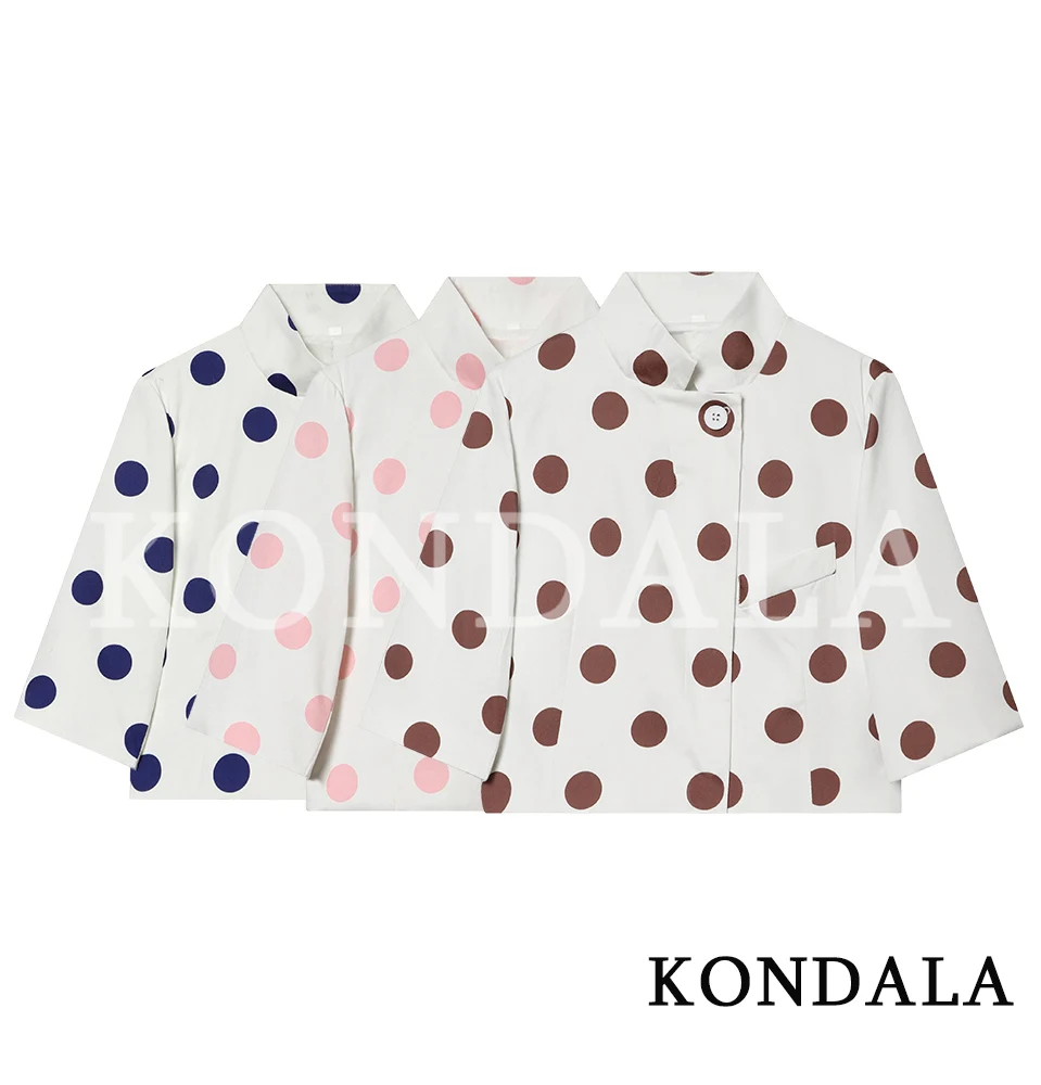 Women Stylish Chic Polka Dot Short Sleeve Blazer KONDALA 2026 Summer Trendy High Street Leisure Short Blazer Elegant Slim Blazer