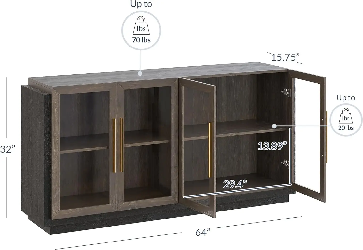 Belleze-Buffet en bois et verre avec rangement, armoire moderne, table console pour cuisine et salle à manger