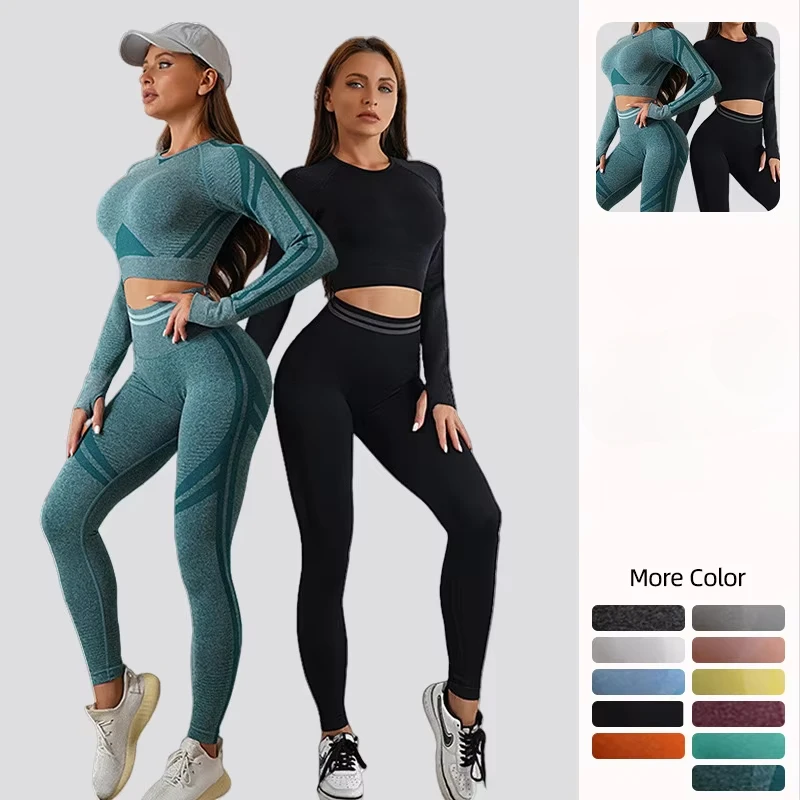 

Seamless Yoga Sets Sports Fitness High Waist Hip Raise Pants Long-Sleeved Backless Suit Workout Clothes Gym Shorts Set for Women