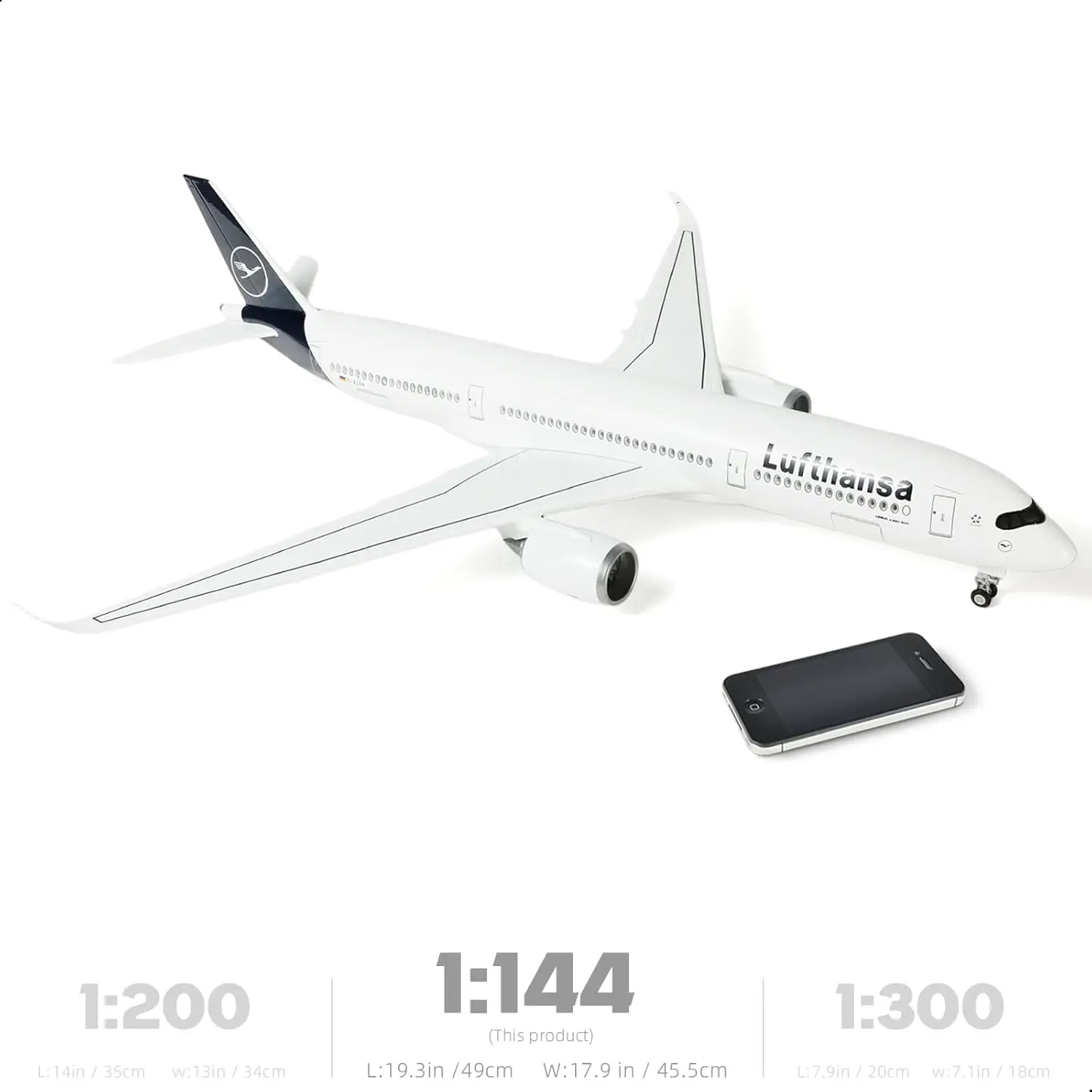 1/144 Scale Lufthansa A350 Resin Diecast Airplane Model Kit with Stand＆LED Light for Adult Aviation Gift or Decorations