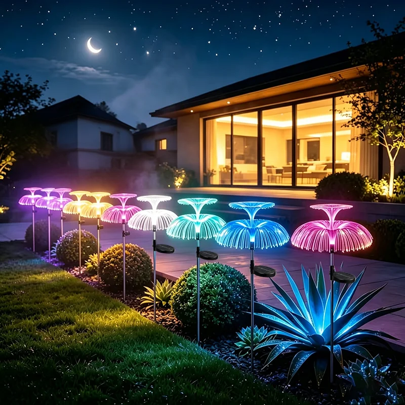 Double Layer Solar Jellyfish Lamp Outdoor Garden Ground Light 7-color Changing Garden Lawn Decorative Light