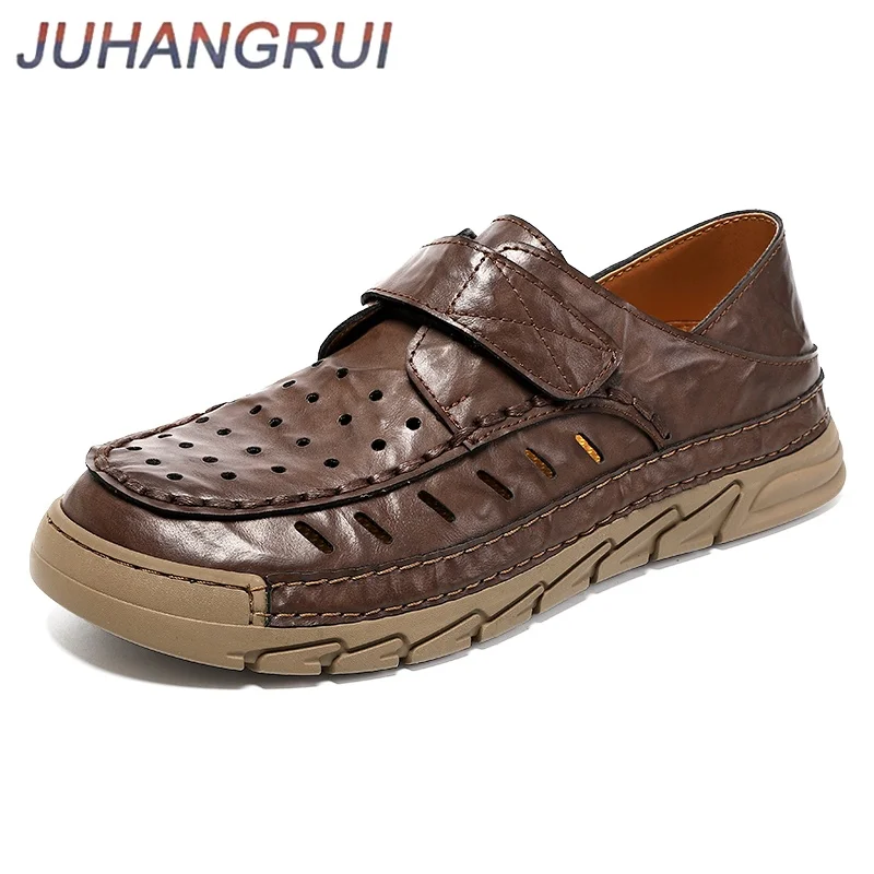 Large-sized 46 Hollowed-out Breathable Mens Shoes Soft-soled Anti-slip Casual Shoes Men's Leather Shoes Business Casual Loafers