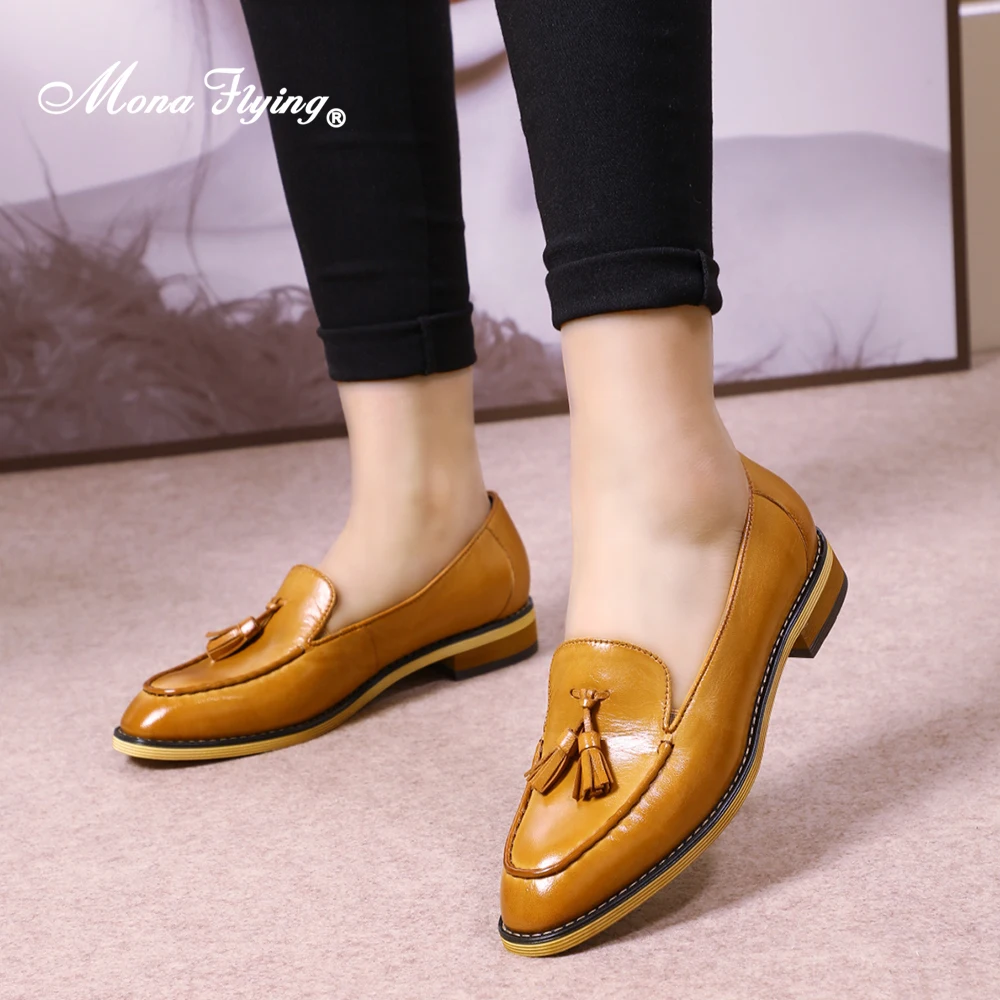 

Mona Flying Women Genuine Leather Tassel Penny Loafers Comfort Handmade Slip-on Casual Moccasins Flats Shoes For Driving L092-3