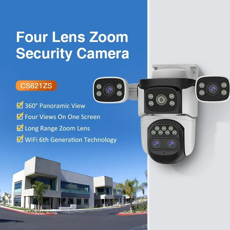 WiFi IP Cameras 10K Four Screens 10X Zoom Outdoor 20MP Four Lens PTZ Human Two Way Audio Auto Tracking Security Surveillance Cam