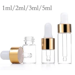 100PCS Dropper Bottle Gold Refillable Dropper Bottle oil Glass Aromatherapy Liquid 1-5ml Drop for massage Pipette Bottles