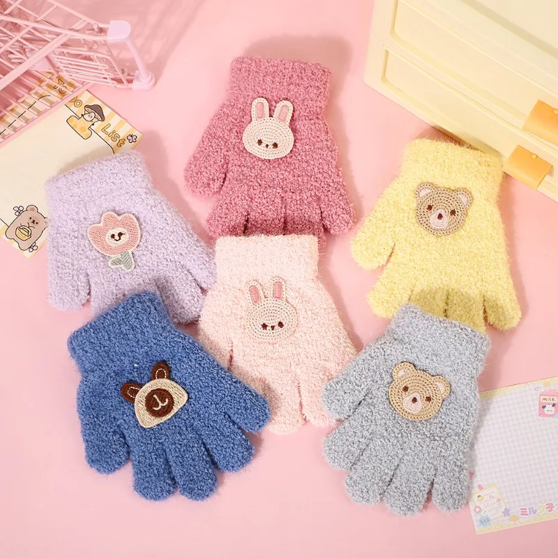 Herbst-Winter-Strickhandschuhe für Kinder im koreanischen Stil, passend für 2–7 Jahre, Tier-Cartoon-Design, warm, winddicht, für den Einsatz im Freien.