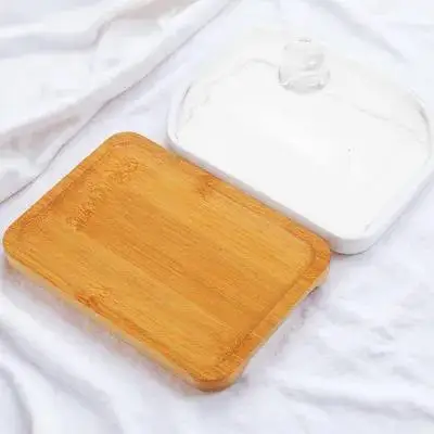 

Wooden Butter Dish Cup Plate Dishes Lid Tray Refrigerator Countertop Crock Bamboo Holder Dessert Cheese Dome Glass Wide Mini
