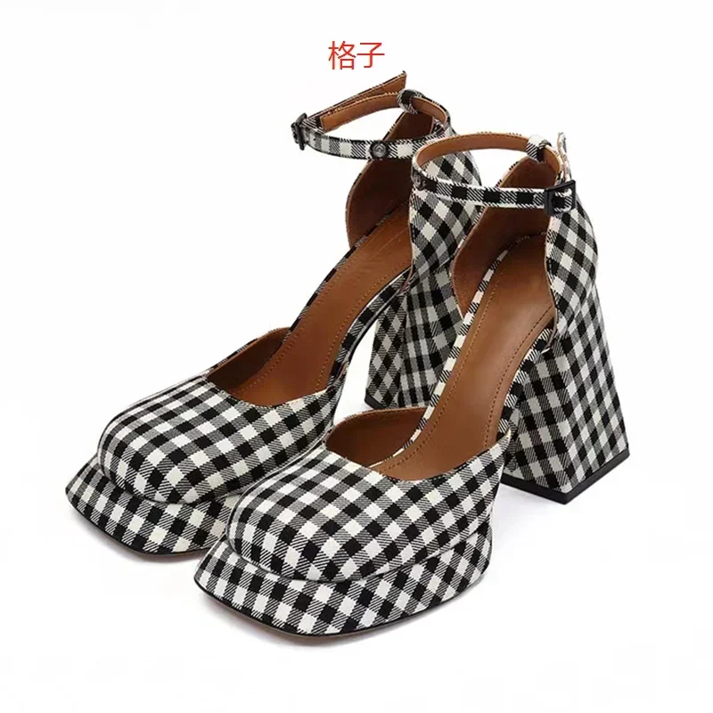 2024 Summer New Women's Round Toe Buckle Lace-Up Sandals Outdoor Walking Shopping Elegant Women's Thick Bottom High Heels 34-39