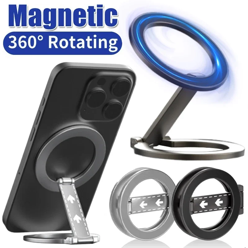 Double Side Magsafe Magnetic Ring Phone Holder 360° Rotatable Adjustable Desk Car Cellphone Stands for Samsung IPhone Kickstand