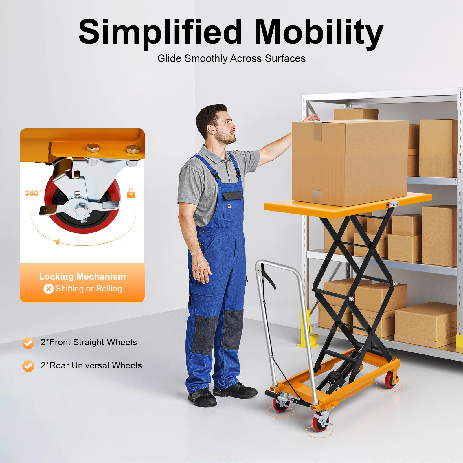 طاولة رفع مقصية هيدروليكية 770 رطل طاولة التعامل مع المواد السعة مع عجلات قفل للتعامل مع مواد مستودع المصنع