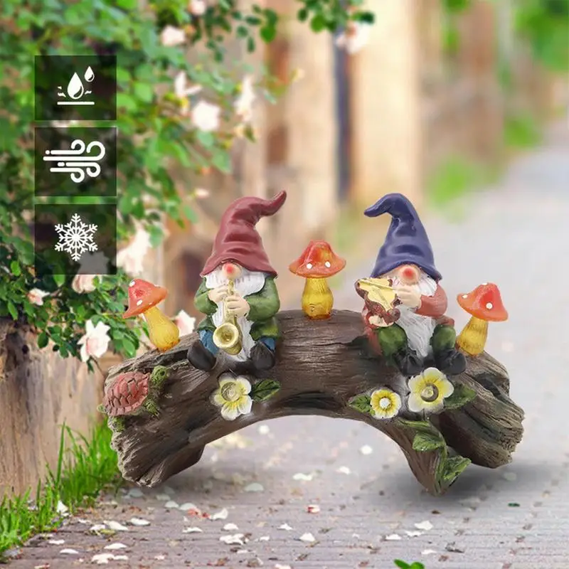 Estatua de Gnomo para jardín, gnomos de resina para jardín, seta, luz Solar, figuritas en miniatura para arte de Patio, decoración de luz Solar para Patio al aire libre