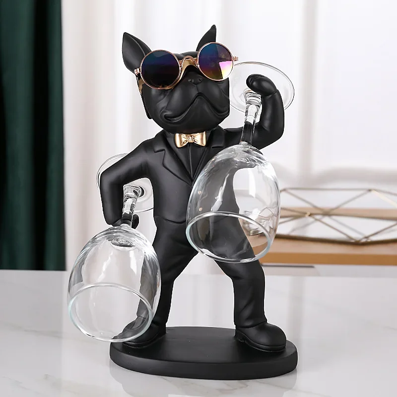 Home Decoration Dog Ornaments French Bulldog Wine Glass Holder Wine Holder Stand Table Decoration Nordic Resin Sculpture