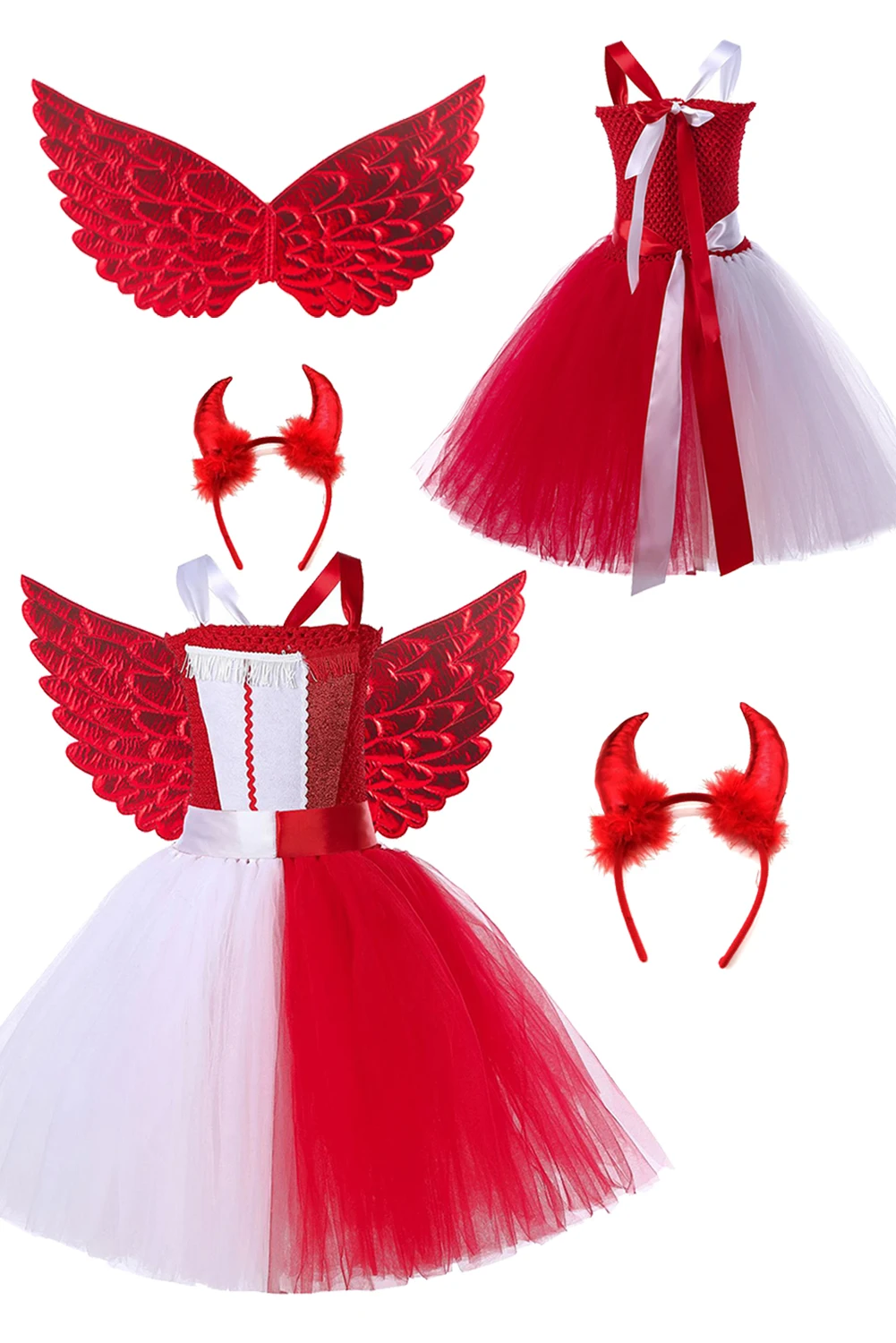 Ange Demon Cosplay Costume pour enfants, robe tutu pour filles, tenues de jeu de rôle, vêtements de fête