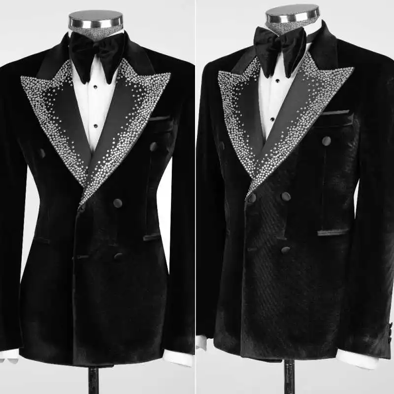 

Elegant Men Suit Slim Fit 2 Pieces Jacket Pants Peaked Lapel Double Breasted Groom Wedding Tuxedos Customized trajes para hombre
