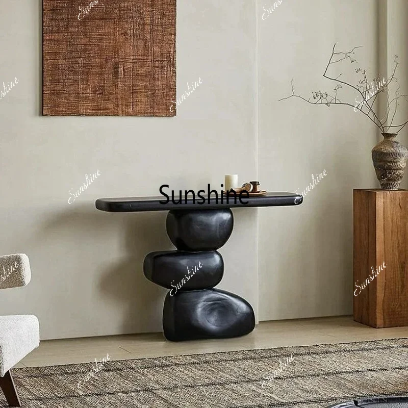 Wabi Sandy Wind Solid Wood Entrance Table Middle Ancient Style Entrance Table Zen Decoration TableTJ