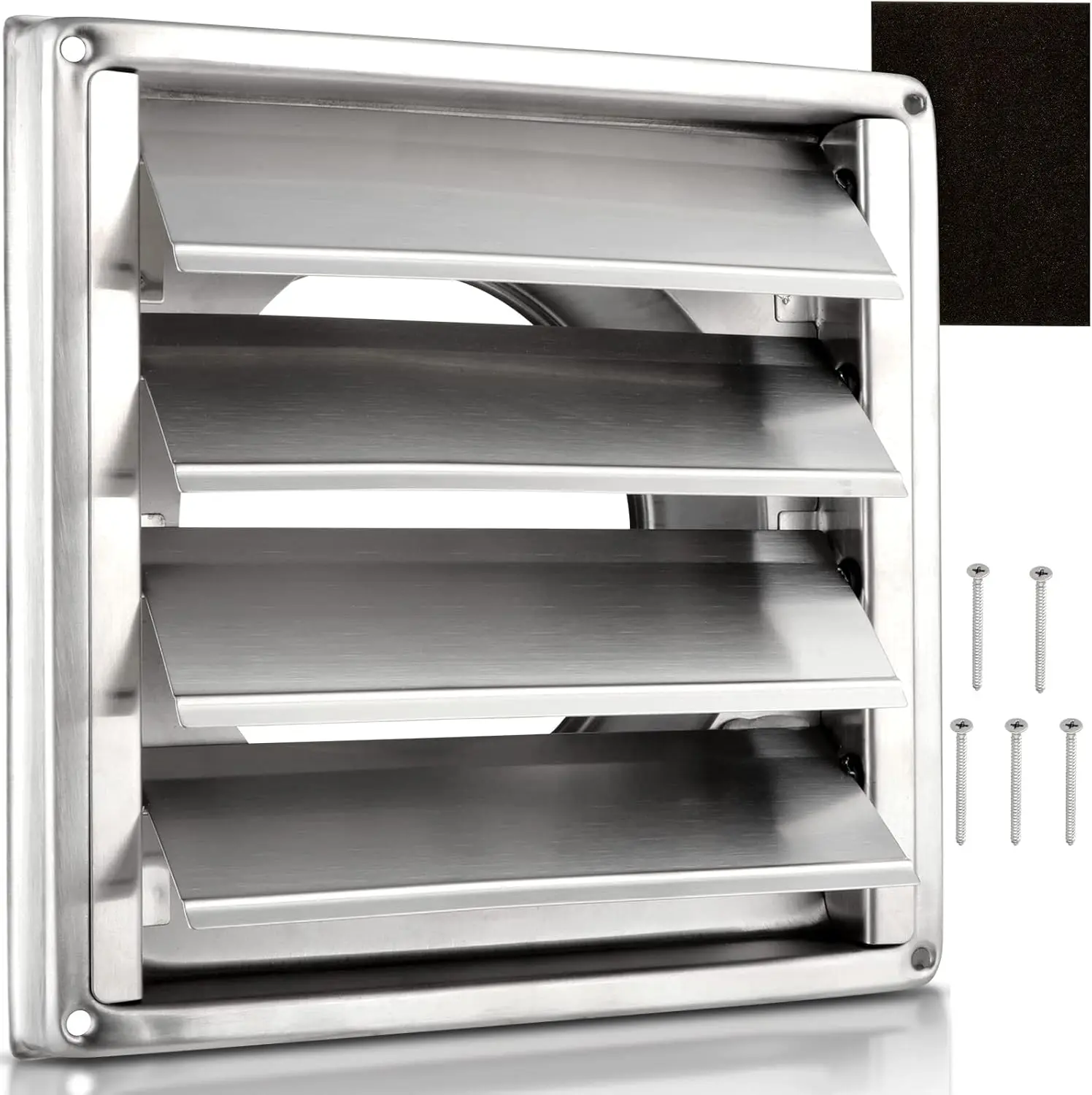 

6" Steel Louvered Dryer Vent Cover, Stainless Steel with Screws & Gasket for Kitchen Stove AC Vents