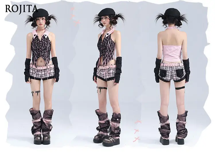 

Y2K Pink Black Zebra Print Corset Top Heart Detail Halter Vest Neck Halter Hottie Sexy Vest Sweet Punk Lace Up Crop Top