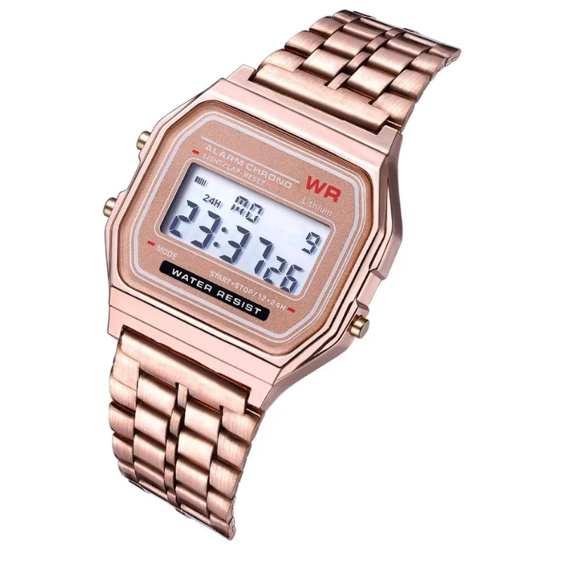 Luxury LED Digital Watches for Men Stainless Steel Gold Sliver Electronic Watch Fashion Business Mens Watch relogios masculino