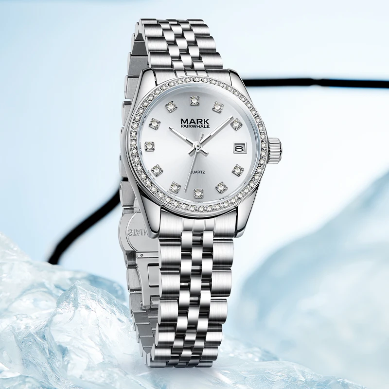 Mark Fairwhale 3050 Elegant Women Quartz Watch Calendar Simple Design Waterproof Stainless Steel Strap Fashion Watches for Woman