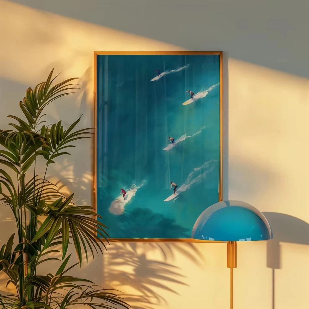 Minimalist Abstract Surrealism Canvas Art-Light Green Seawater Swimming Poster for Living Room and Bedroom Home Decoration